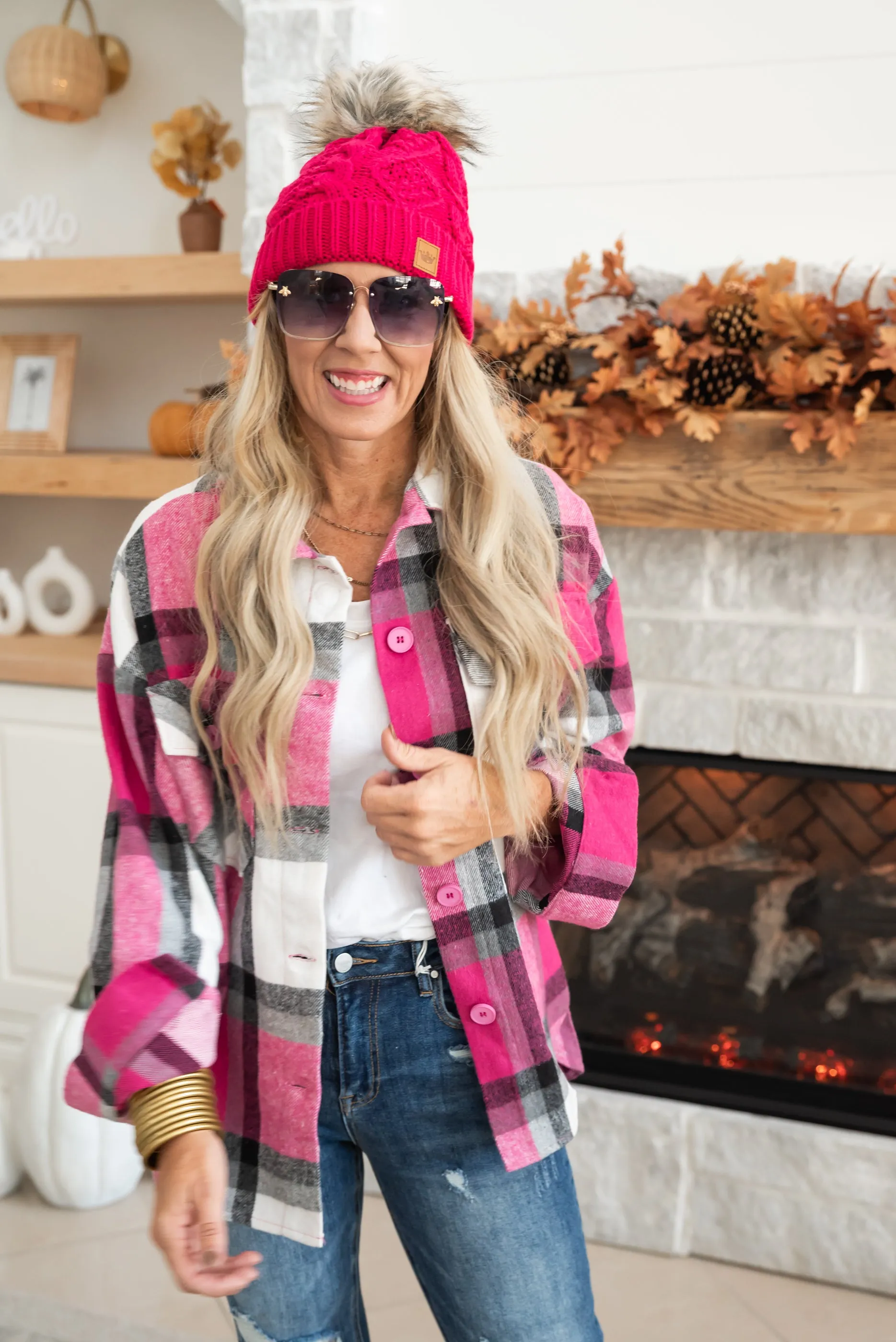 Feeling Bold Pink Plaid Shacket