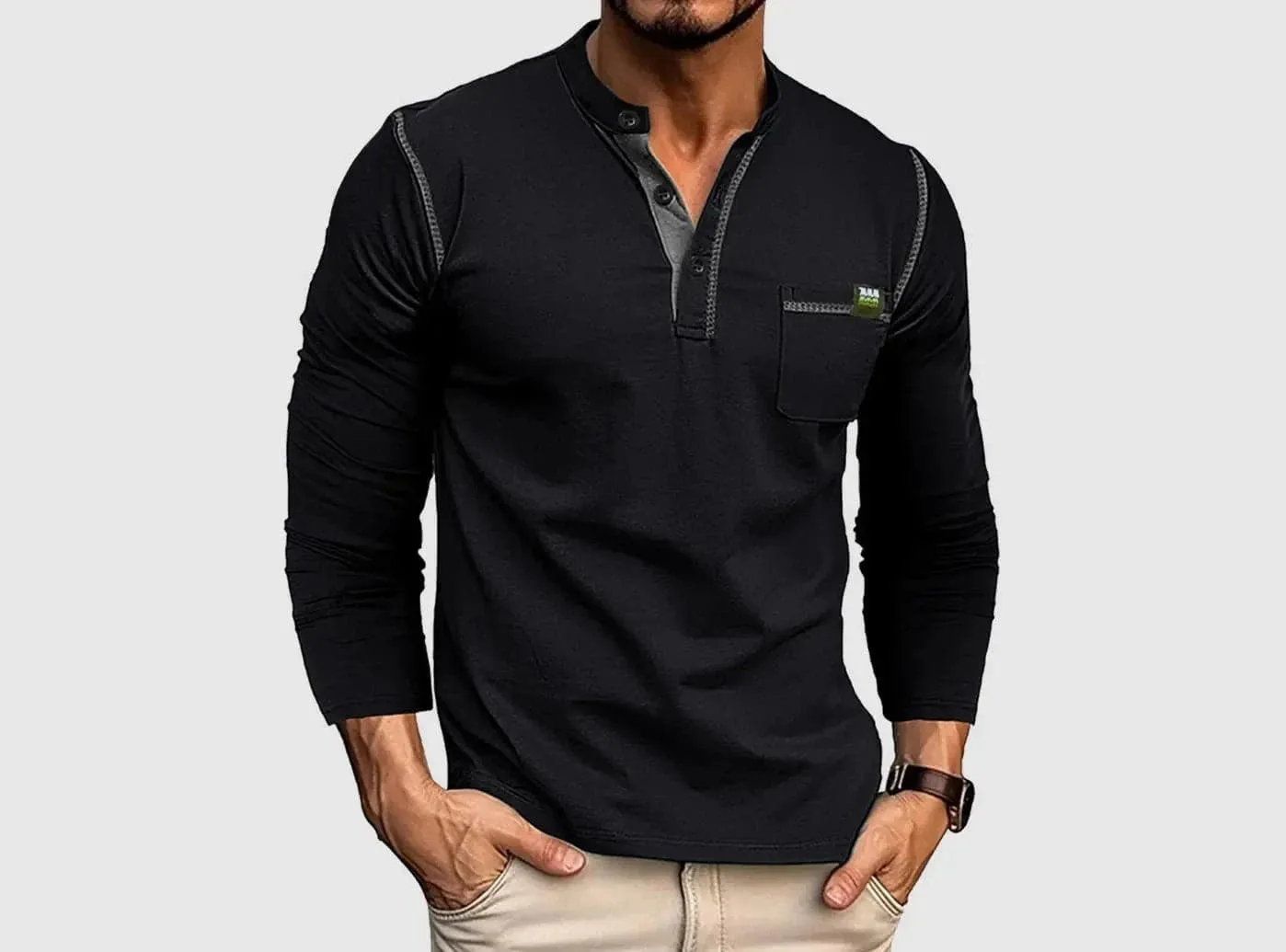 FitVille Men's Long-Sleeve Henley Shirt