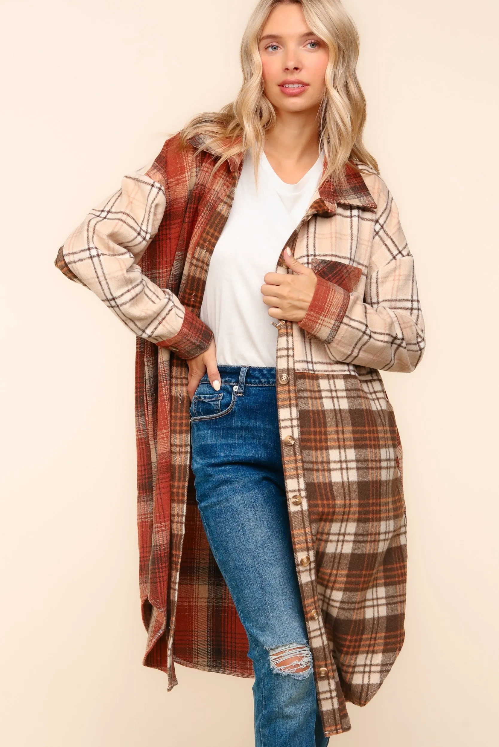 Flannel Plaid Oversized Shacket with Pockets