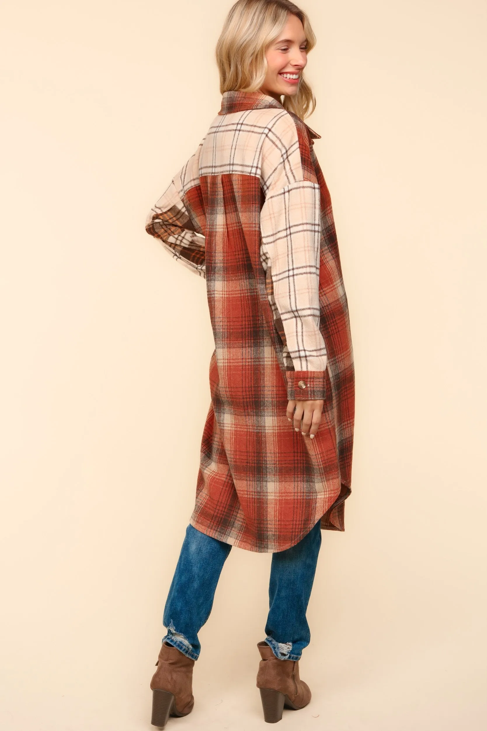 Flannel Plaid Oversized Shacket with Pockets