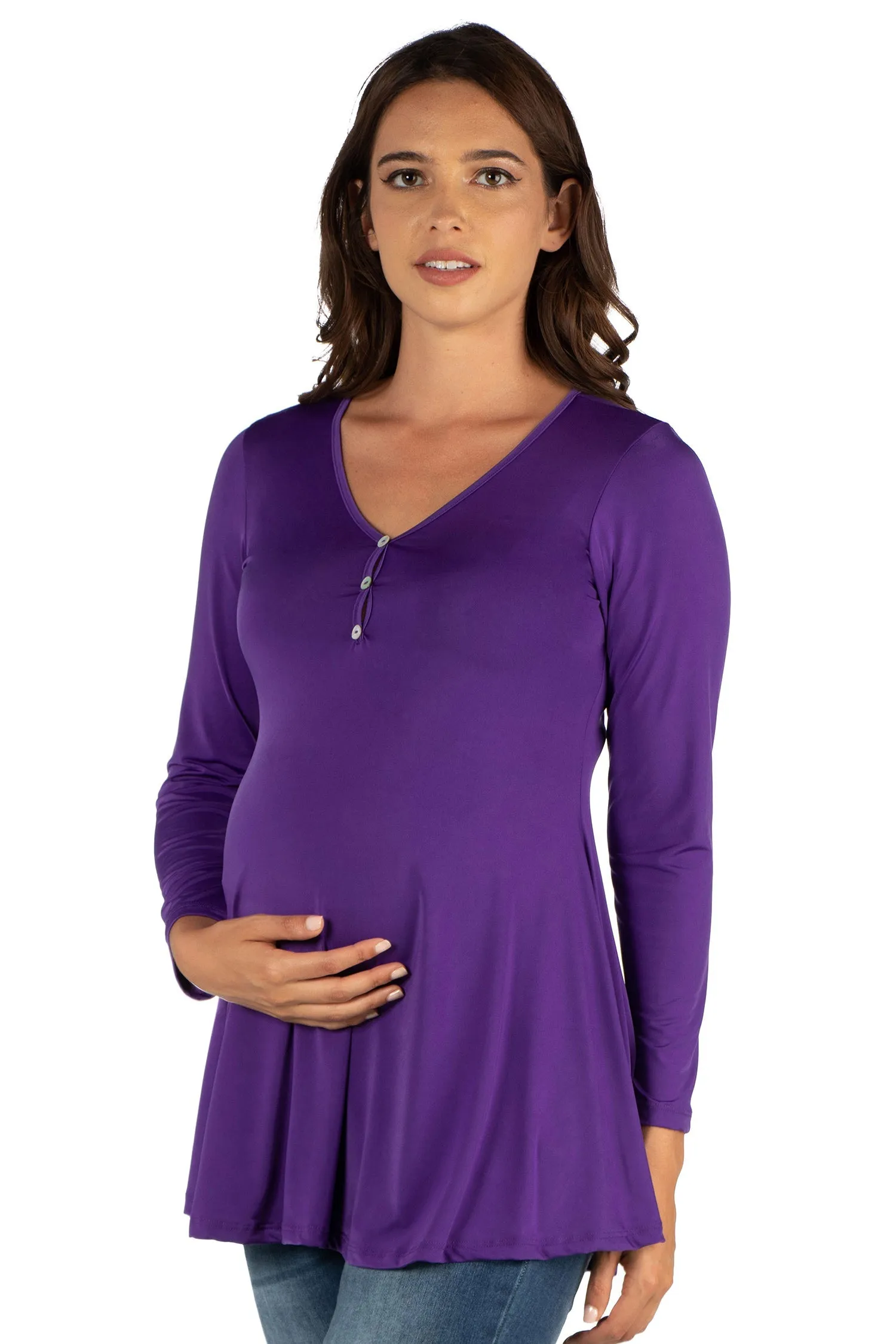 Flared Long Sleeve Henley Maternity Top