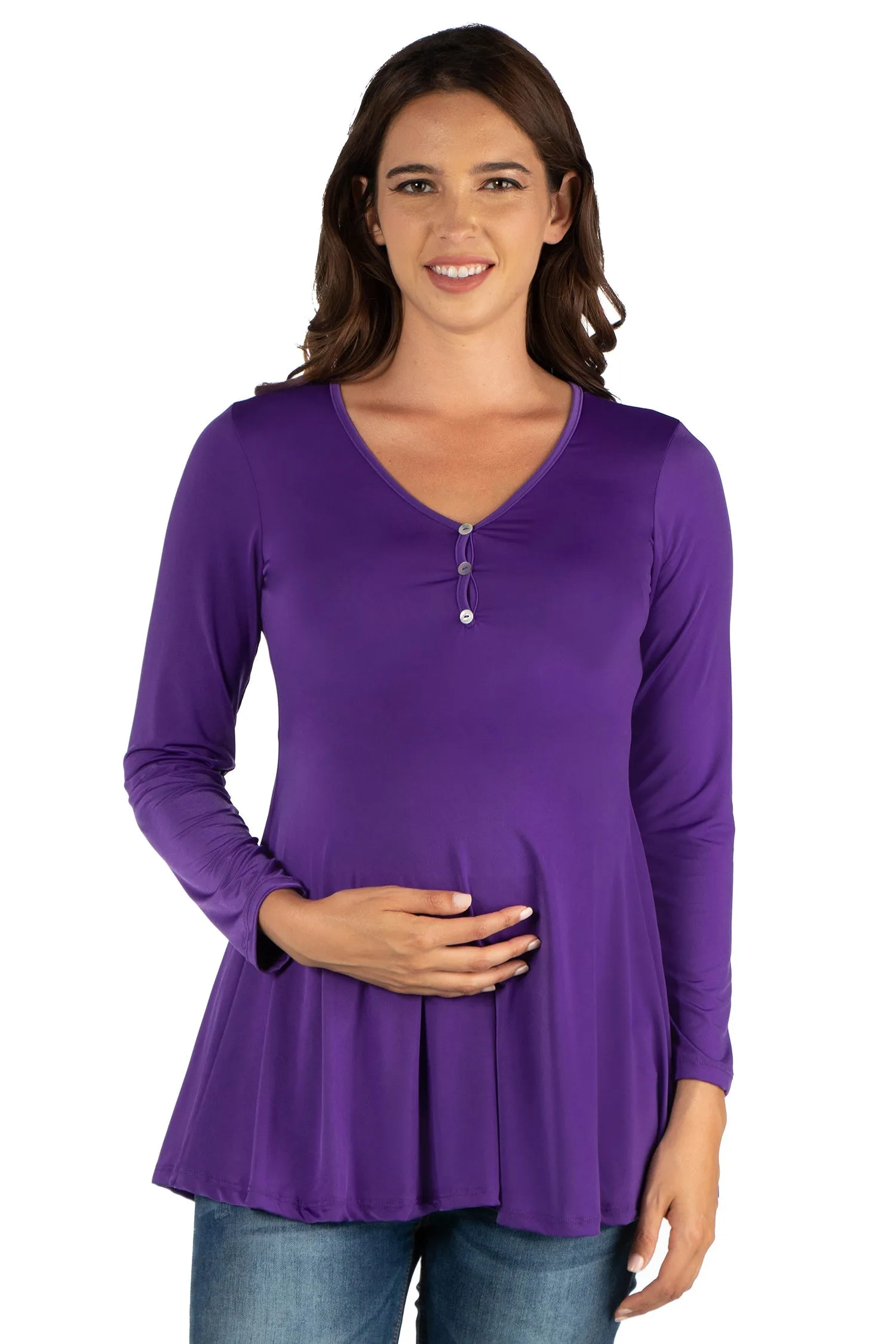 Flared Long Sleeve Henley Maternity Top