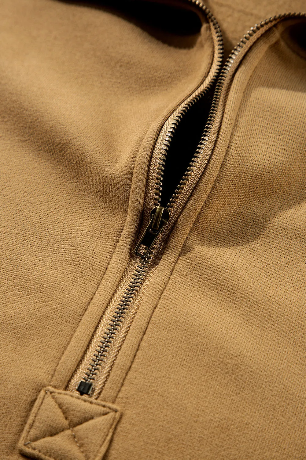 Fleece Lined Half Zipper Kangaroo Pockets Loose Hoodie