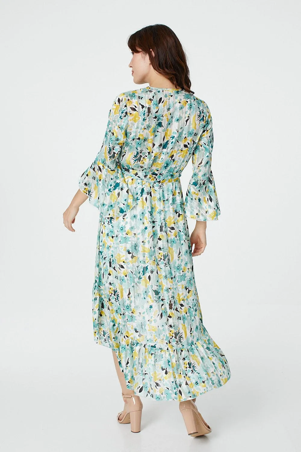 Floral 3/4 Sleeve Wrap Dress