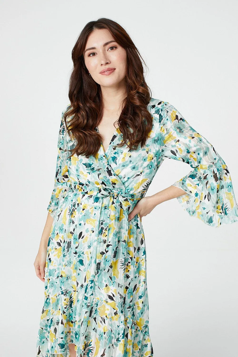 Floral 3/4 Sleeve Wrap Dress