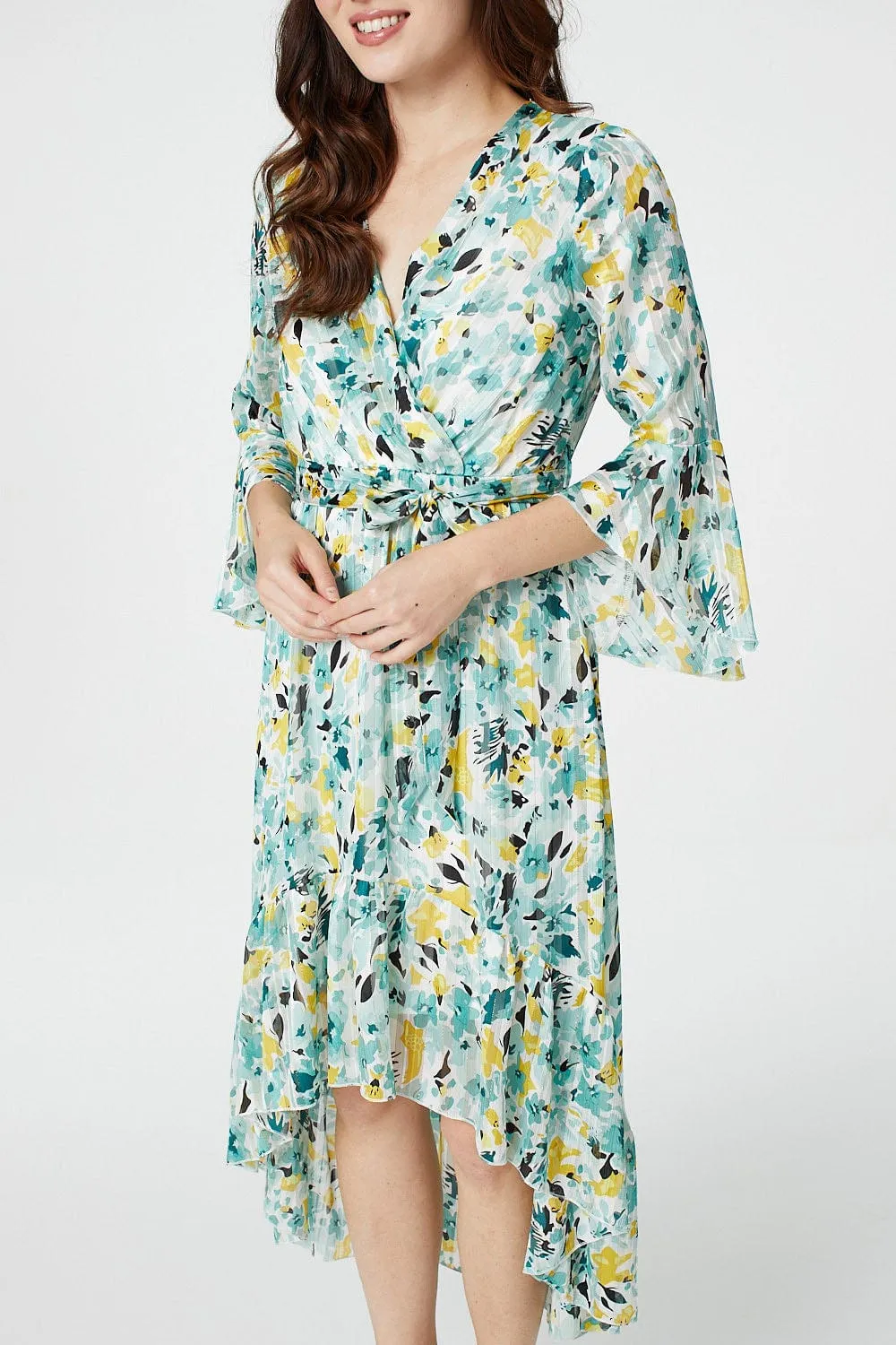 Floral 3/4 Sleeve Wrap Dress