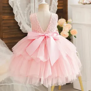 Flower Girls Dress 2-6 Yrs Lace Girls Princess Wedding Birthday Party Baby Summer Dress