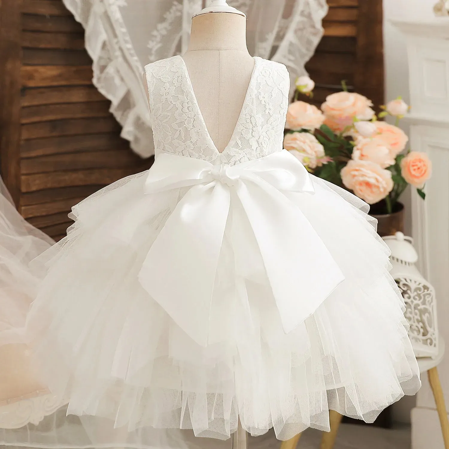 Flower Girls Dress 2-6 Yrs Lace Girls Princess Wedding Birthday Party Baby Summer Dress