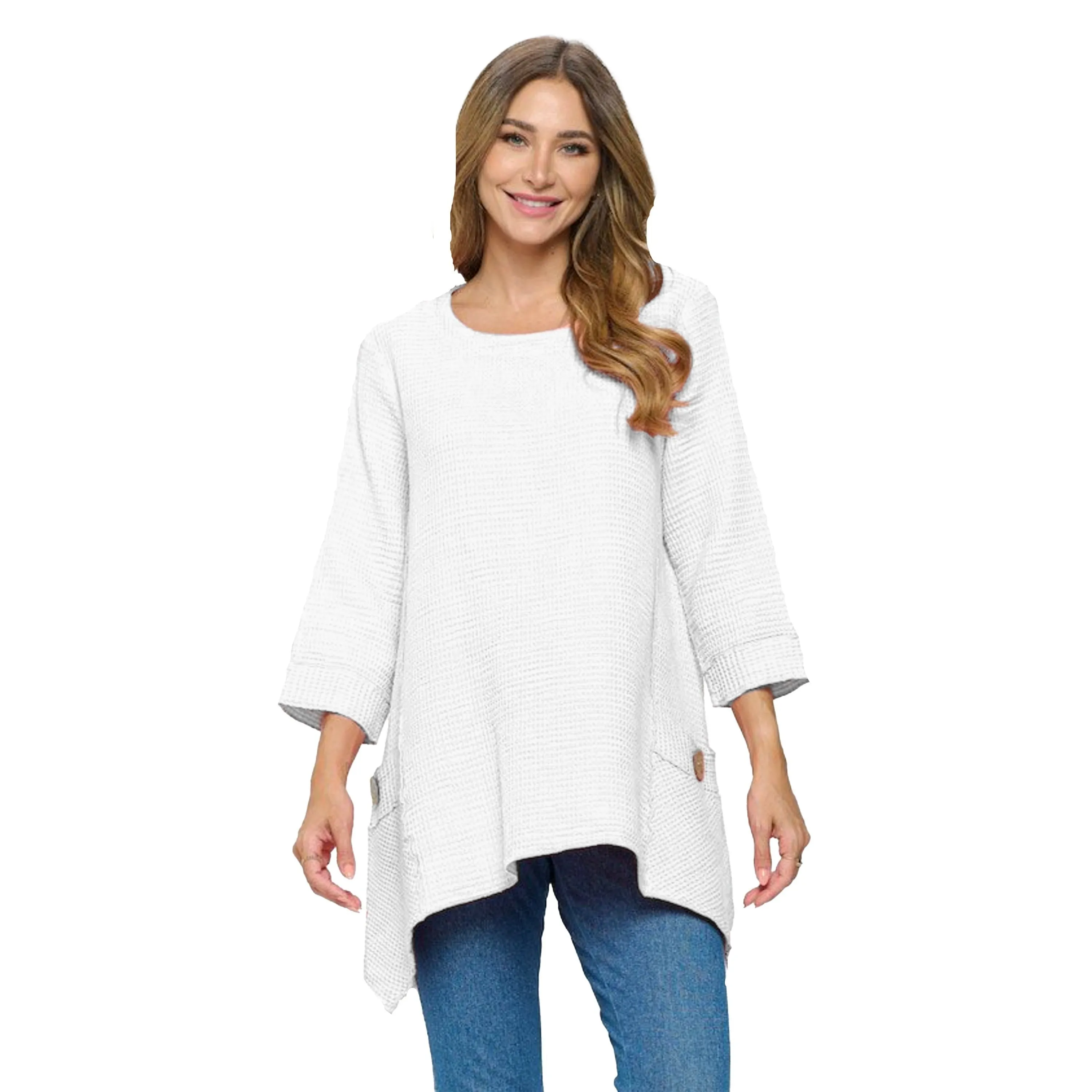 Focus Long Waffle Tunic in White - FW135-WT