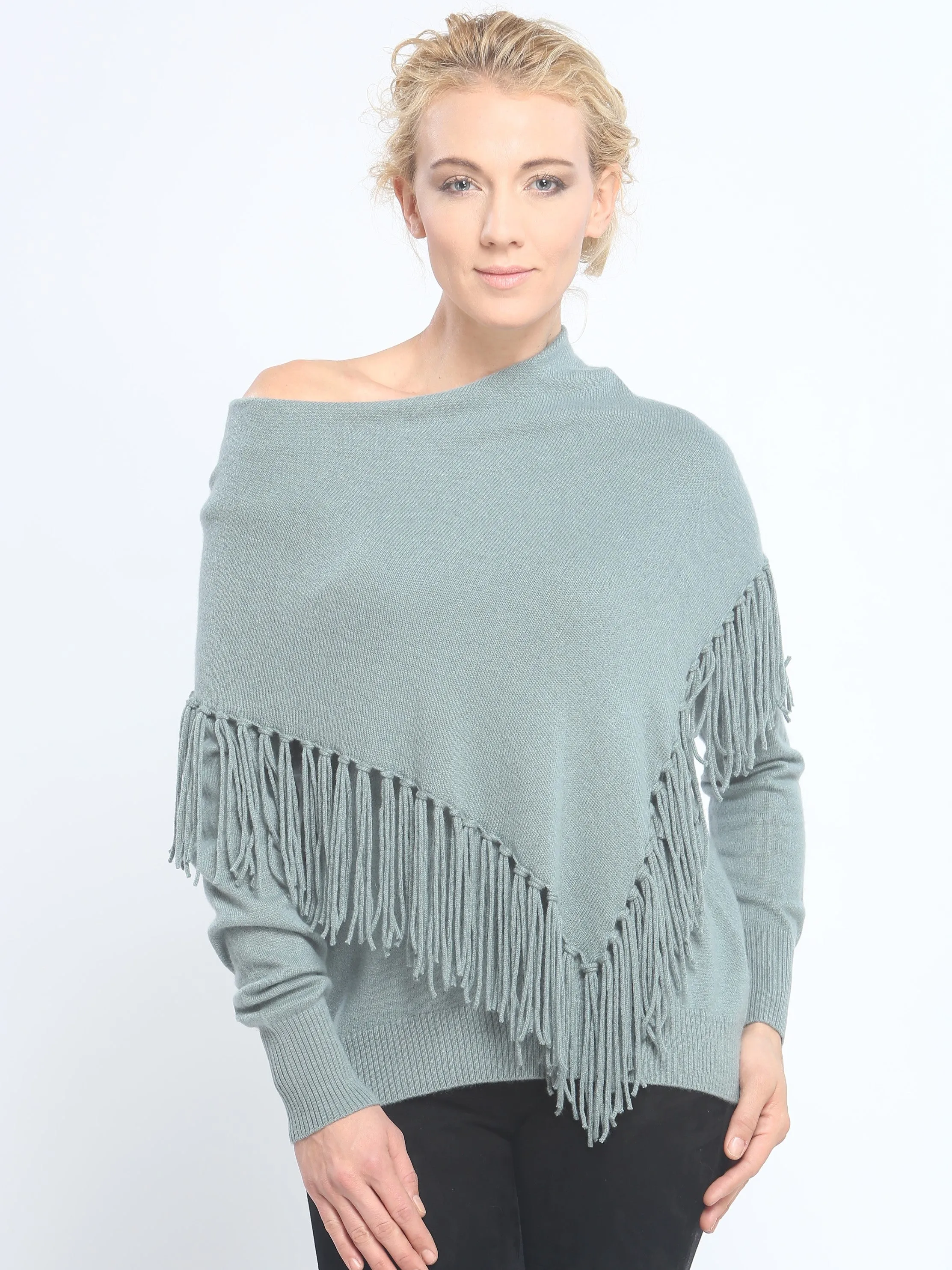 Fringed Cowl Neck Pullover