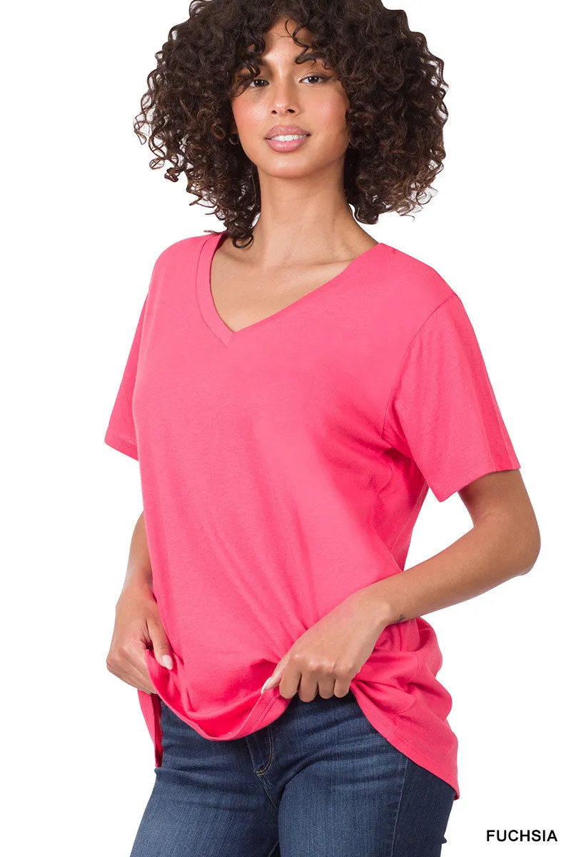 Fushia Better Than Basic Boyfriend Tee V-Neck