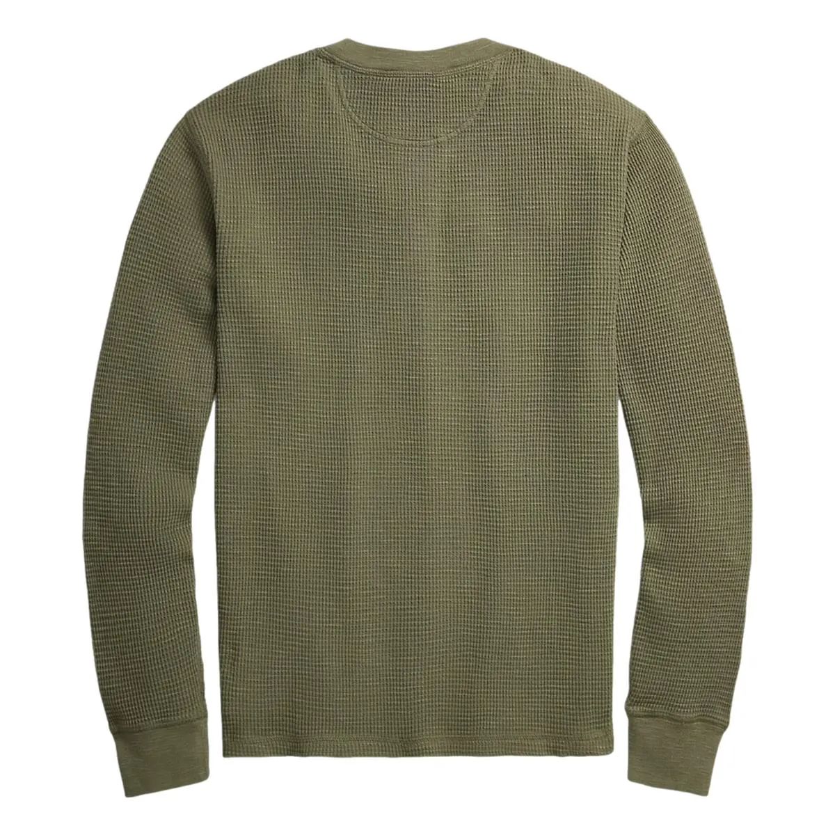 Garment-Dyed Waffle-Knit Henley Shirt Olive