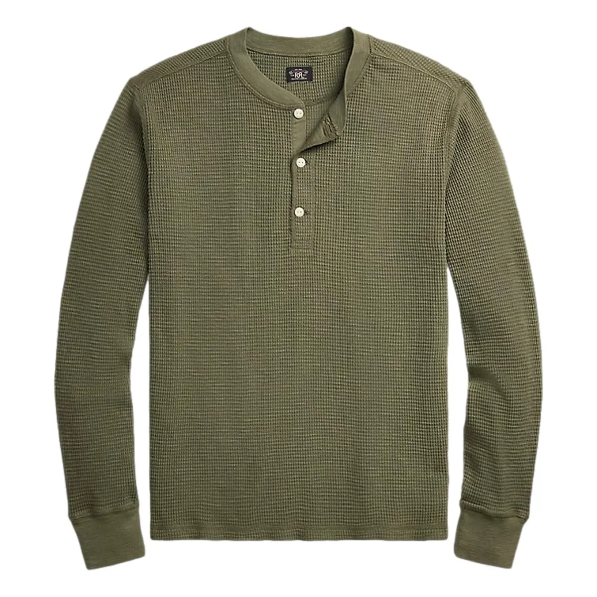 Garment-Dyed Waffle-Knit Henley Shirt Olive