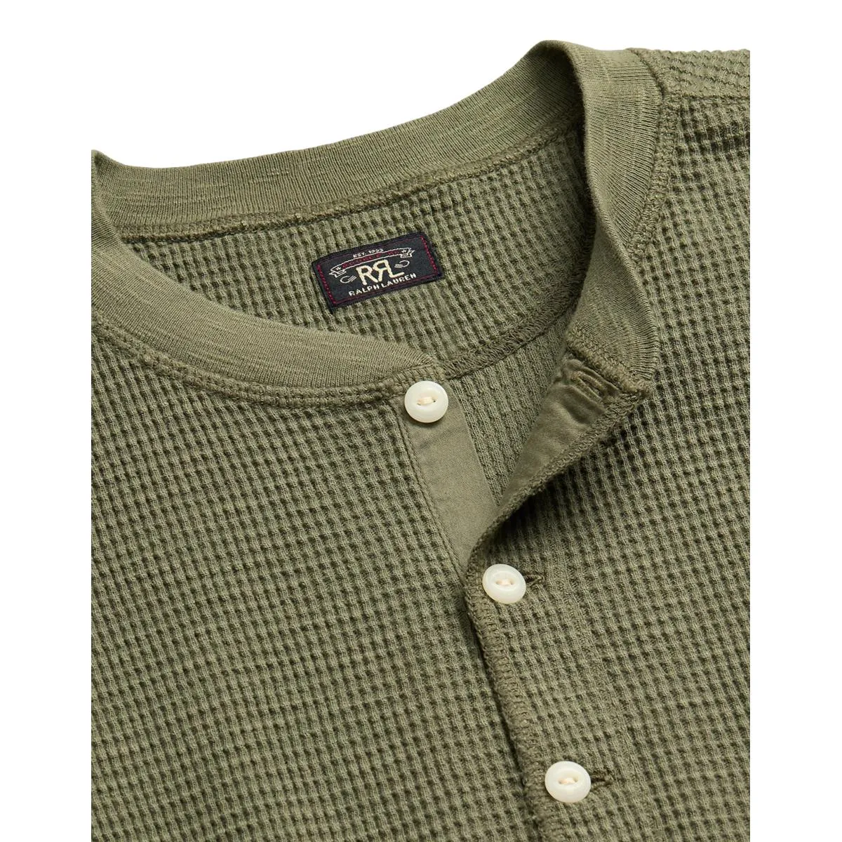 Garment-Dyed Waffle-Knit Henley Shirt Olive