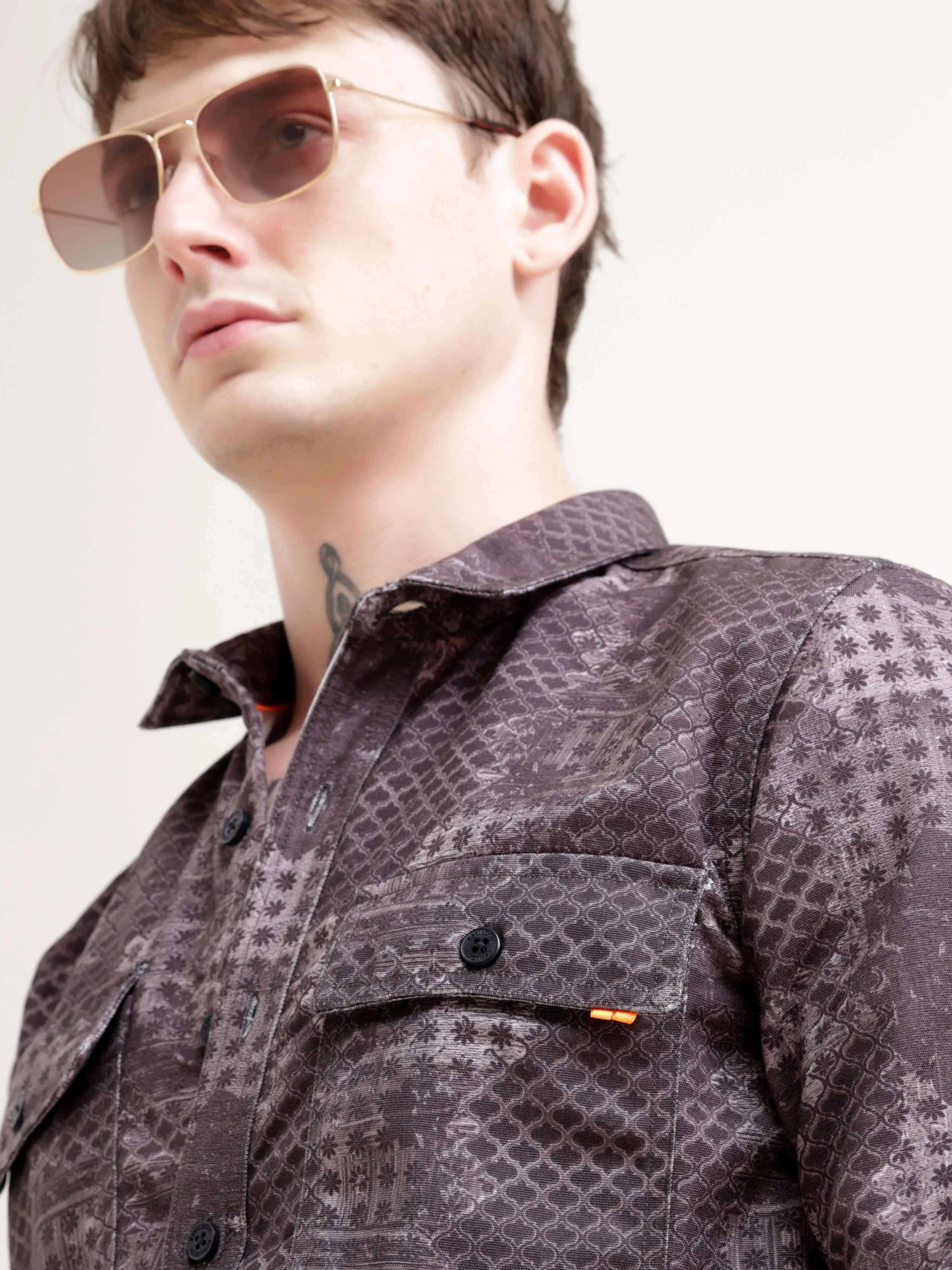 Geometric Print Brown Overshirt