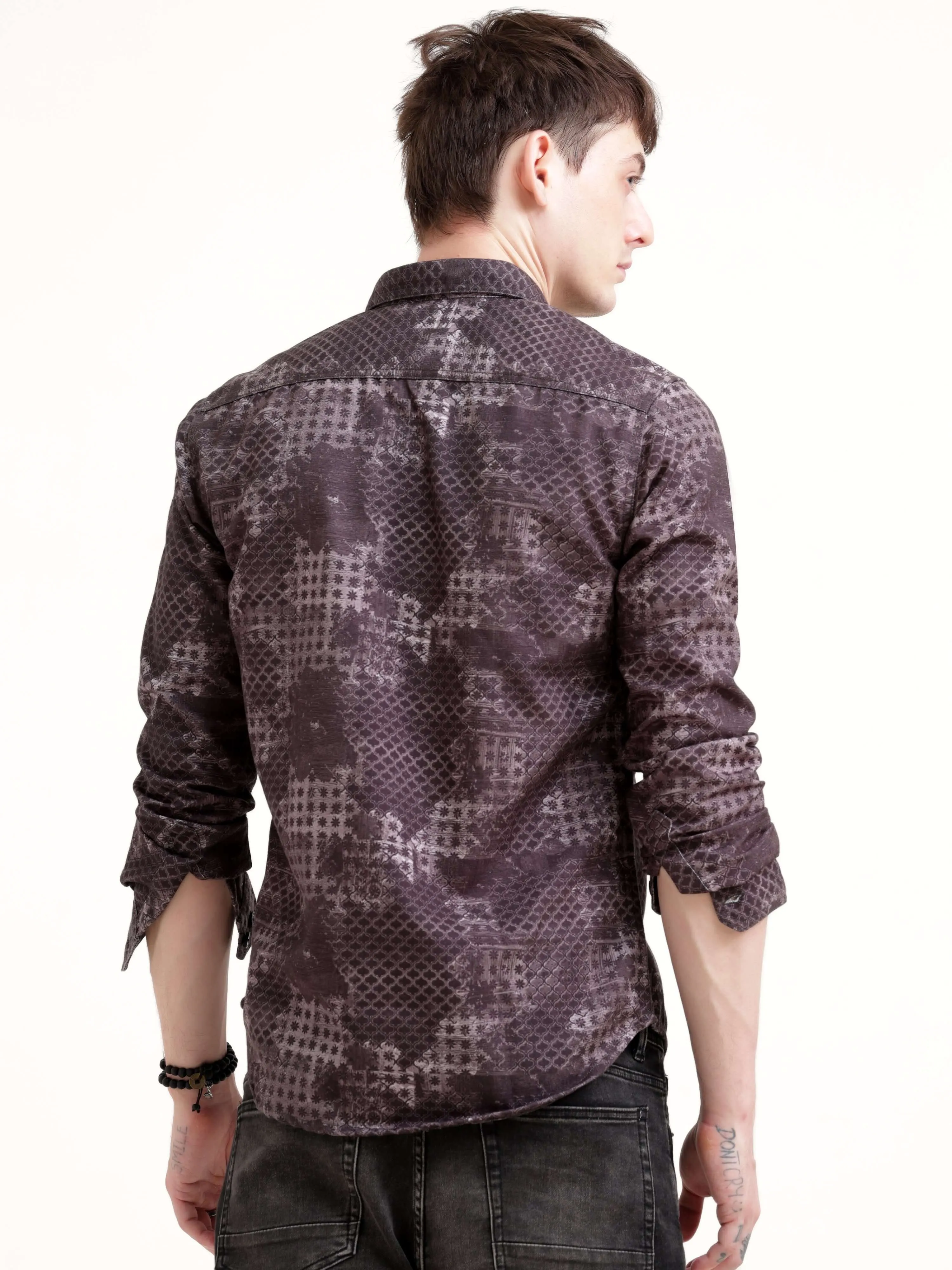 Geometric Print Brown Overshirt