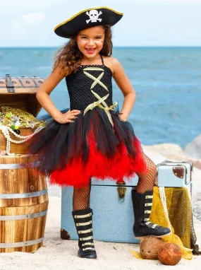 Girls Black & Red Pirate Halloween Tutu Dress with Hat