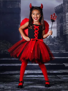 Girls Black & Red Tulle Devil Halloween Costume Dress