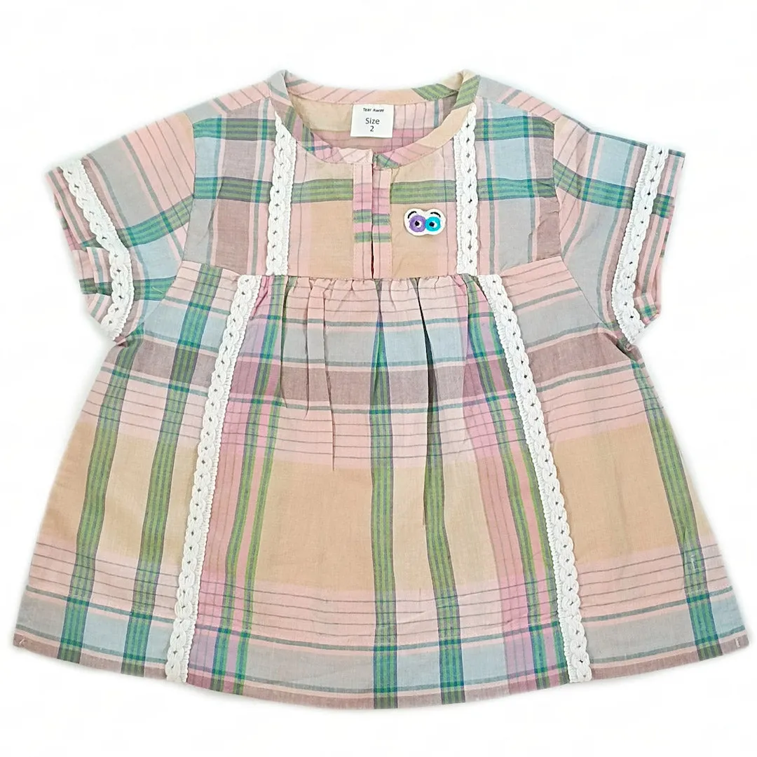 Girls flared madras checked cotton