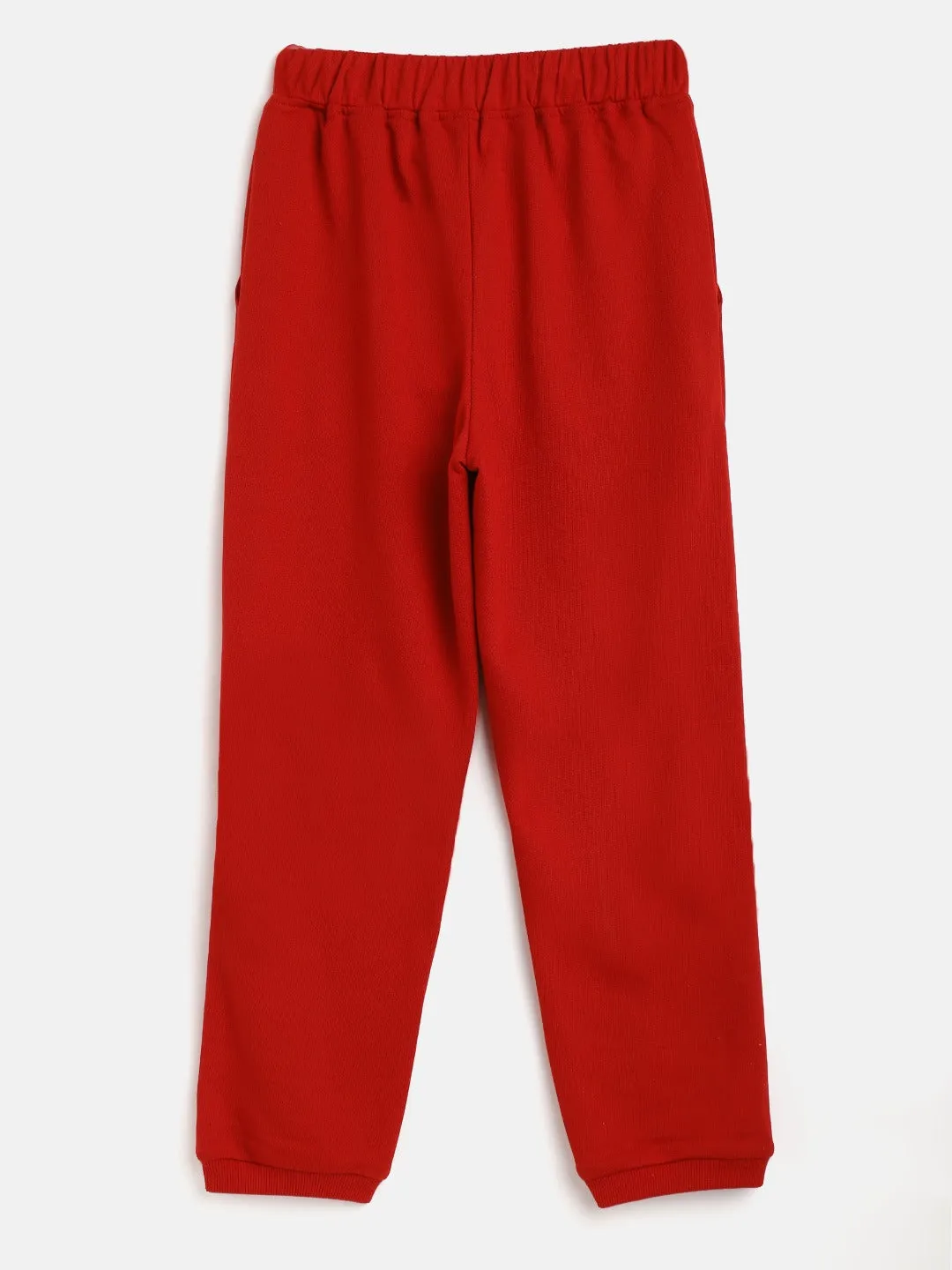 Girls Red Solid Basic Joggers