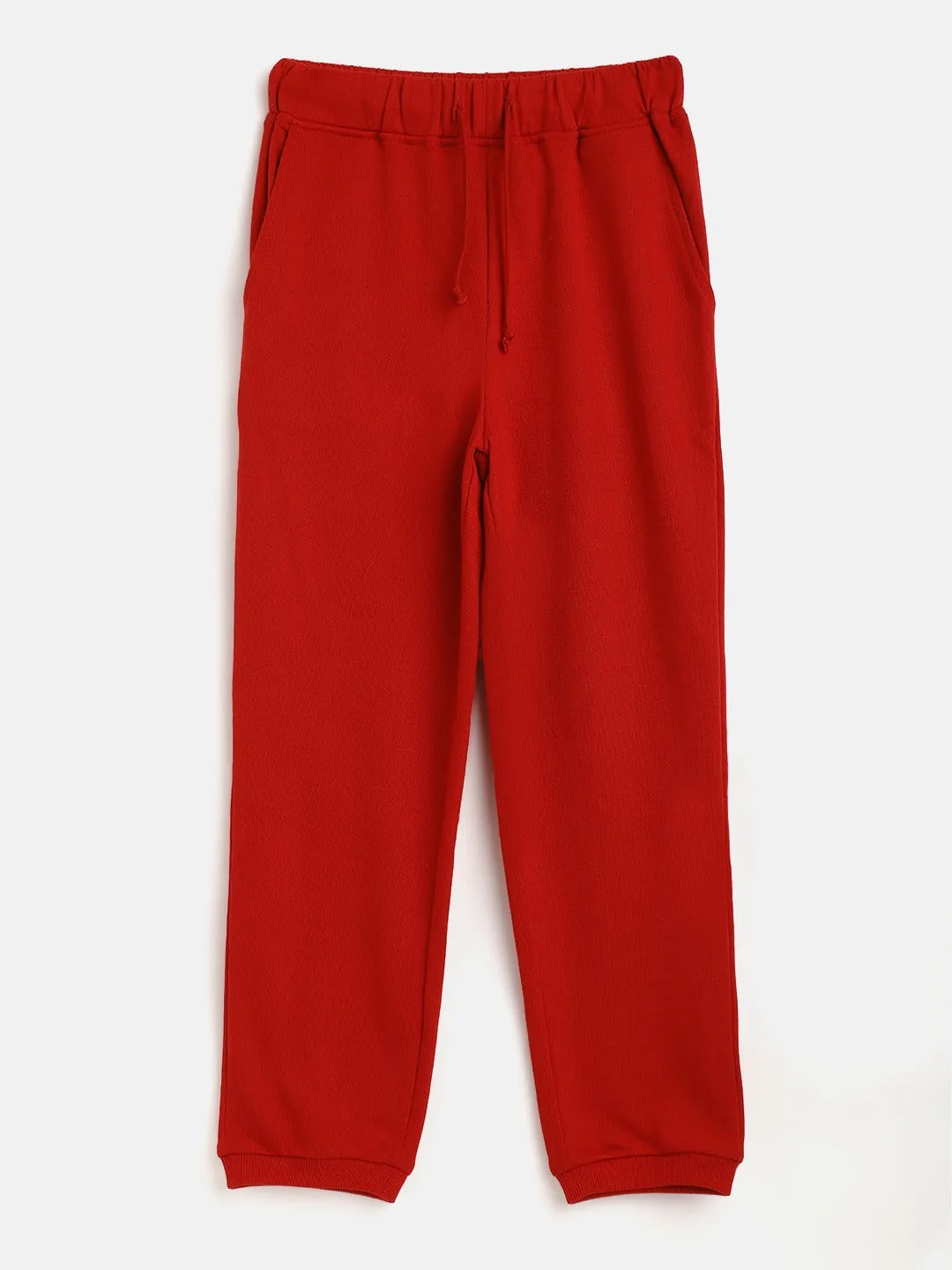 Girls Red Solid Basic Joggers