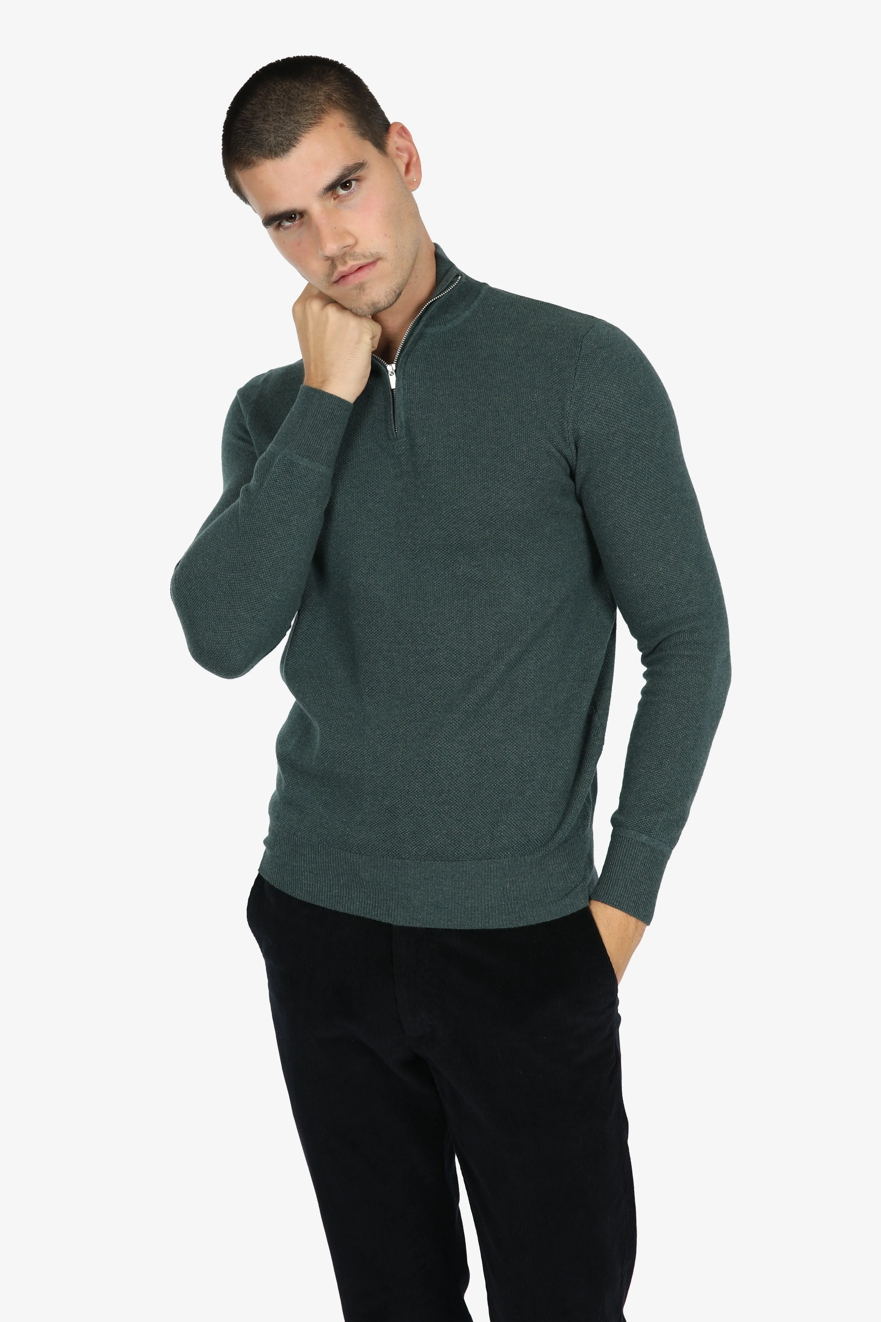 Green Marle Cotton Cashmere diamond Knit Jumper