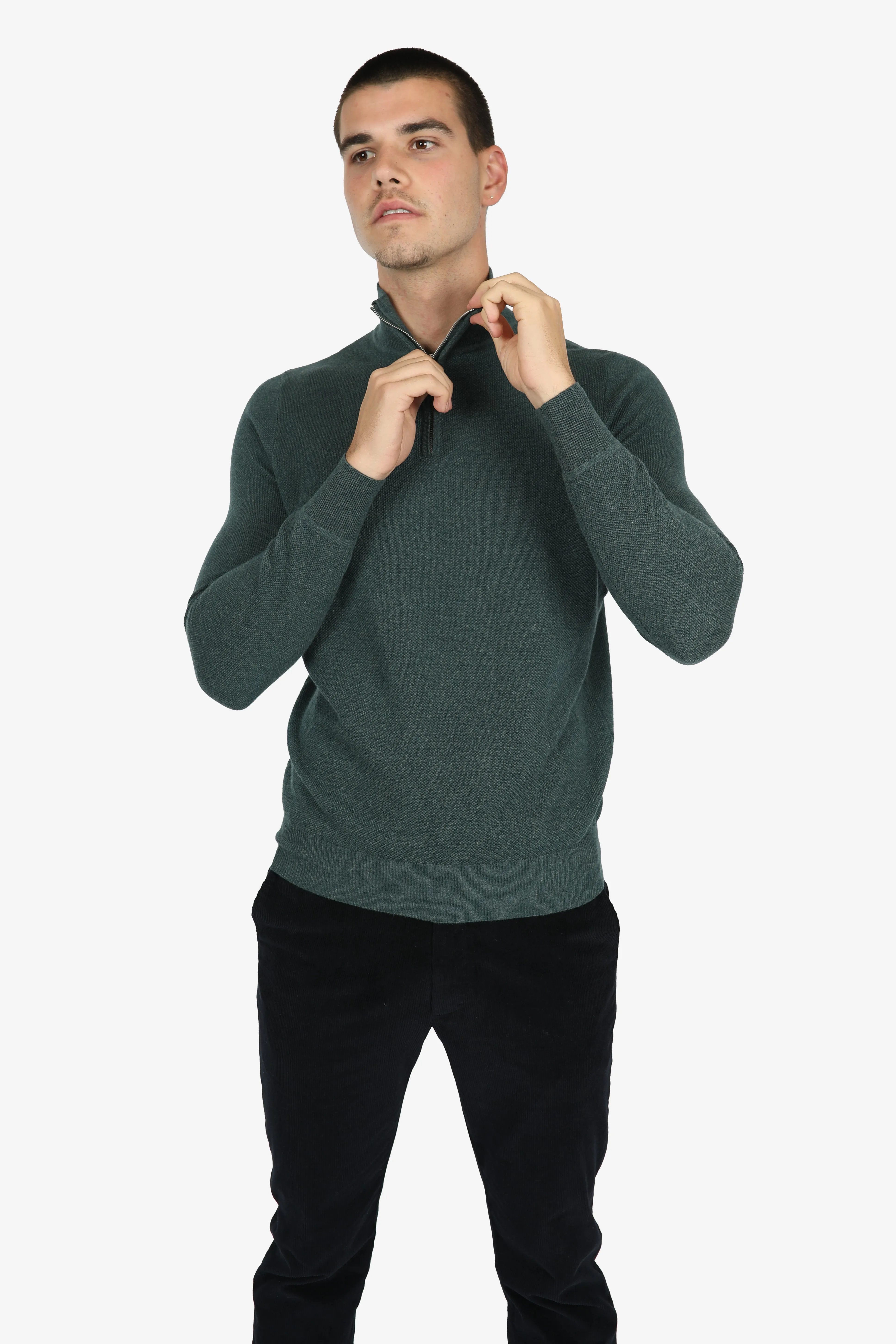 Green Marle Cotton Cashmere diamond Knit Jumper