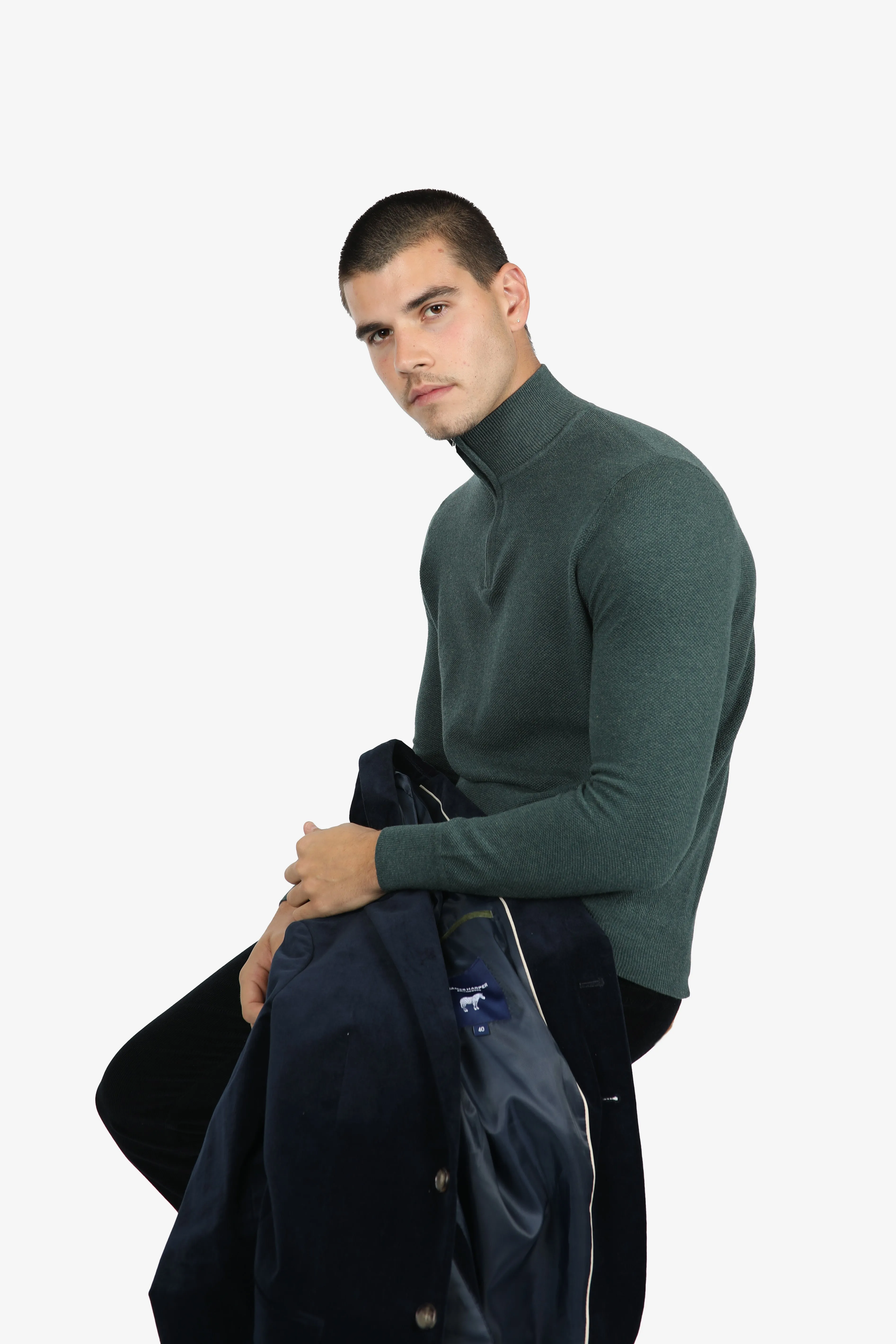 Green Marle Cotton Cashmere diamond Knit Jumper