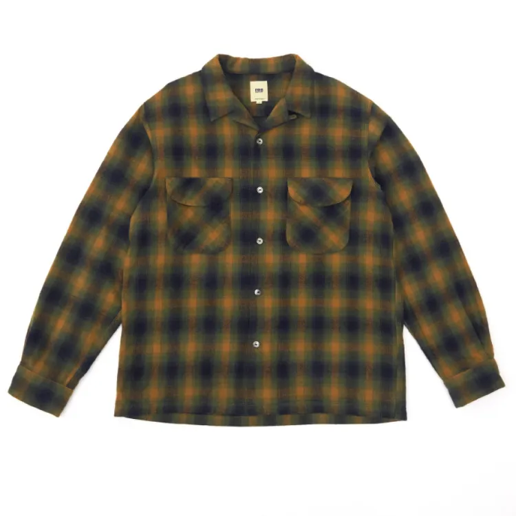 Green Ombre Check Flannel Open Collar Shirt