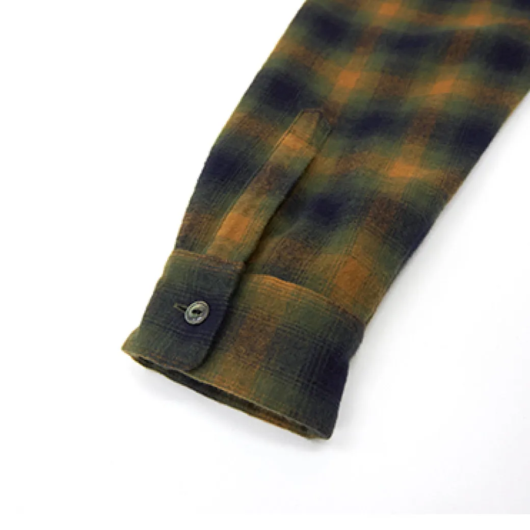 Green Ombre Check Flannel Open Collar Shirt