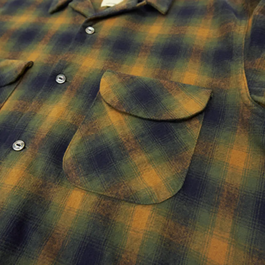 Green Ombre Check Flannel Open Collar Shirt