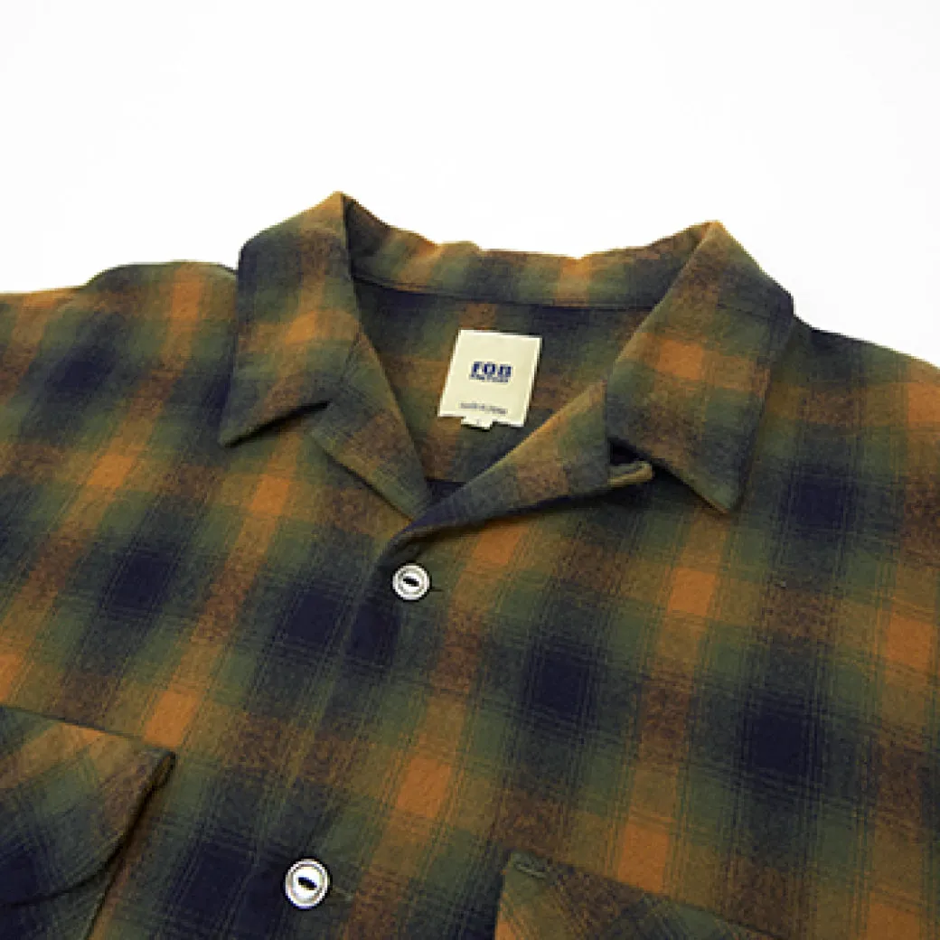 Green Ombre Check Flannel Open Collar Shirt