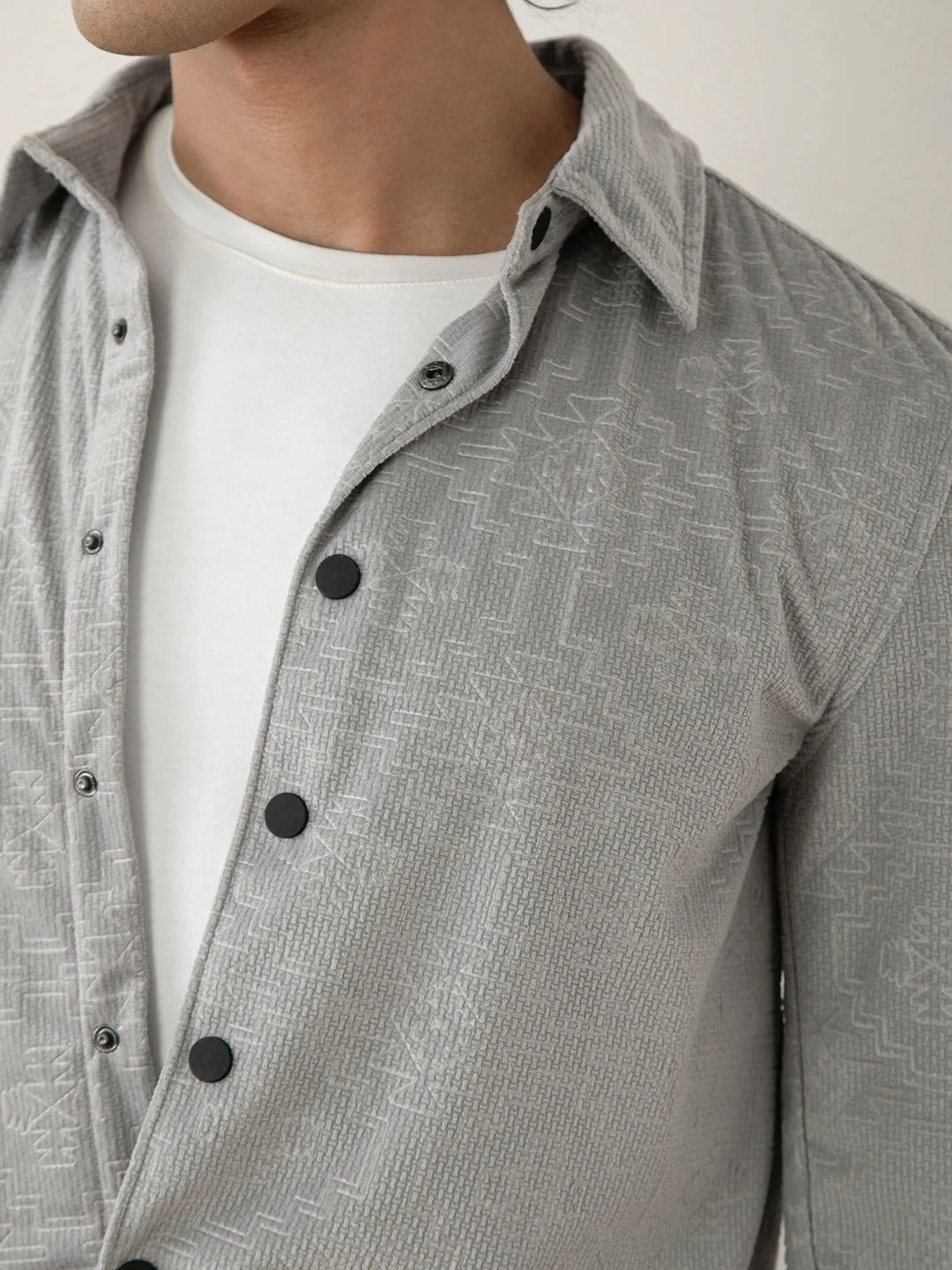 Grey Textured Plain Jacket