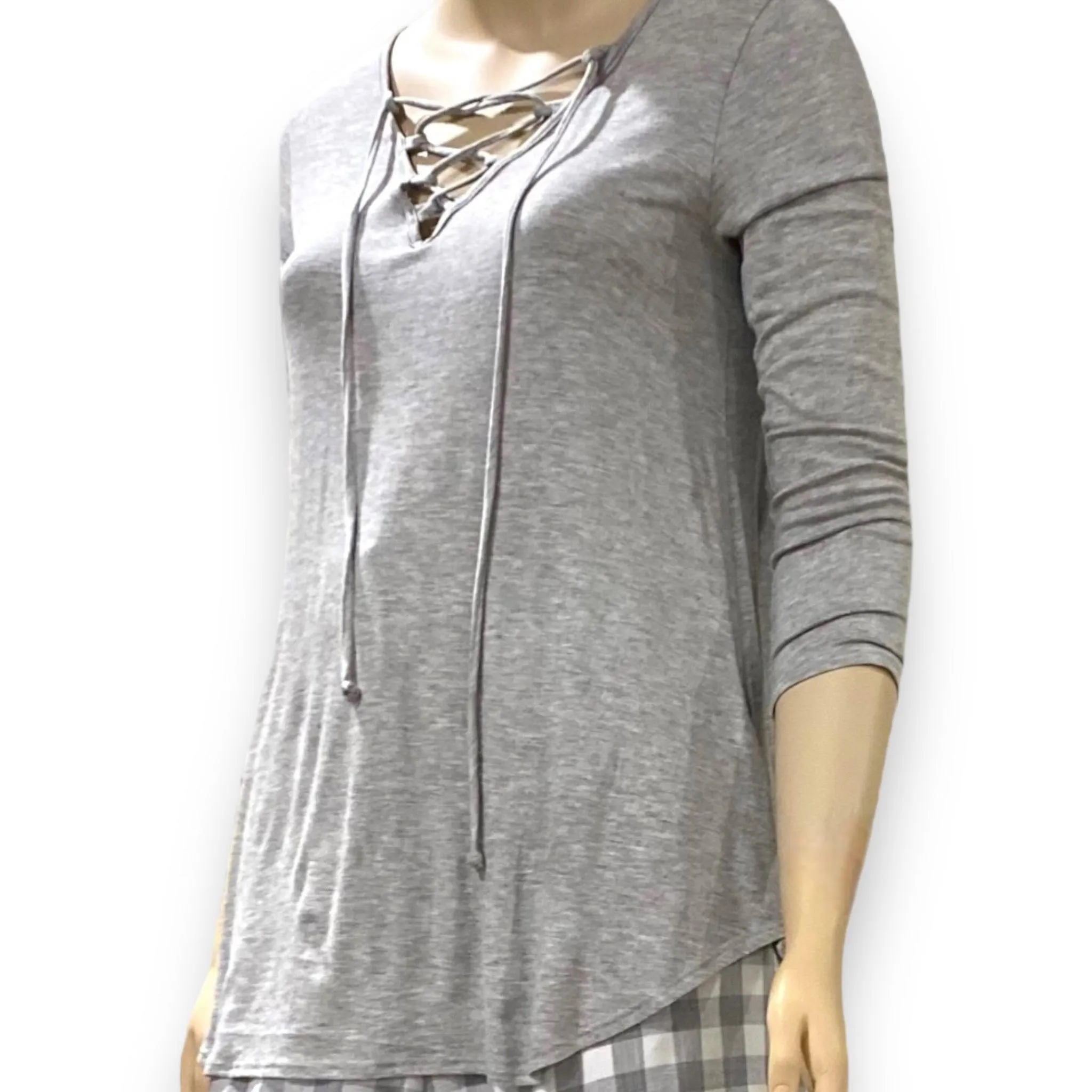 Heather Gray Lace-Up V-Neck Top