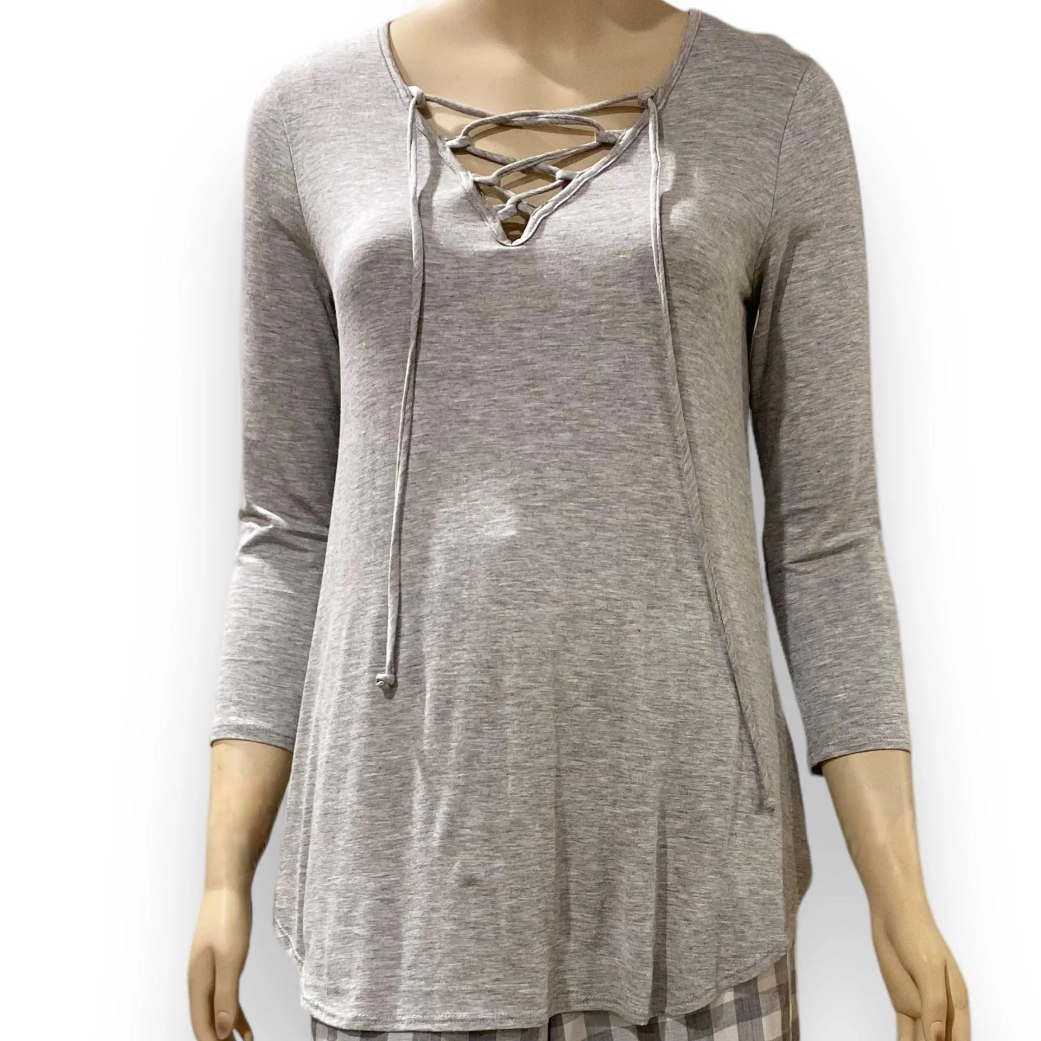 Heather Gray Lace-Up V-Neck Top