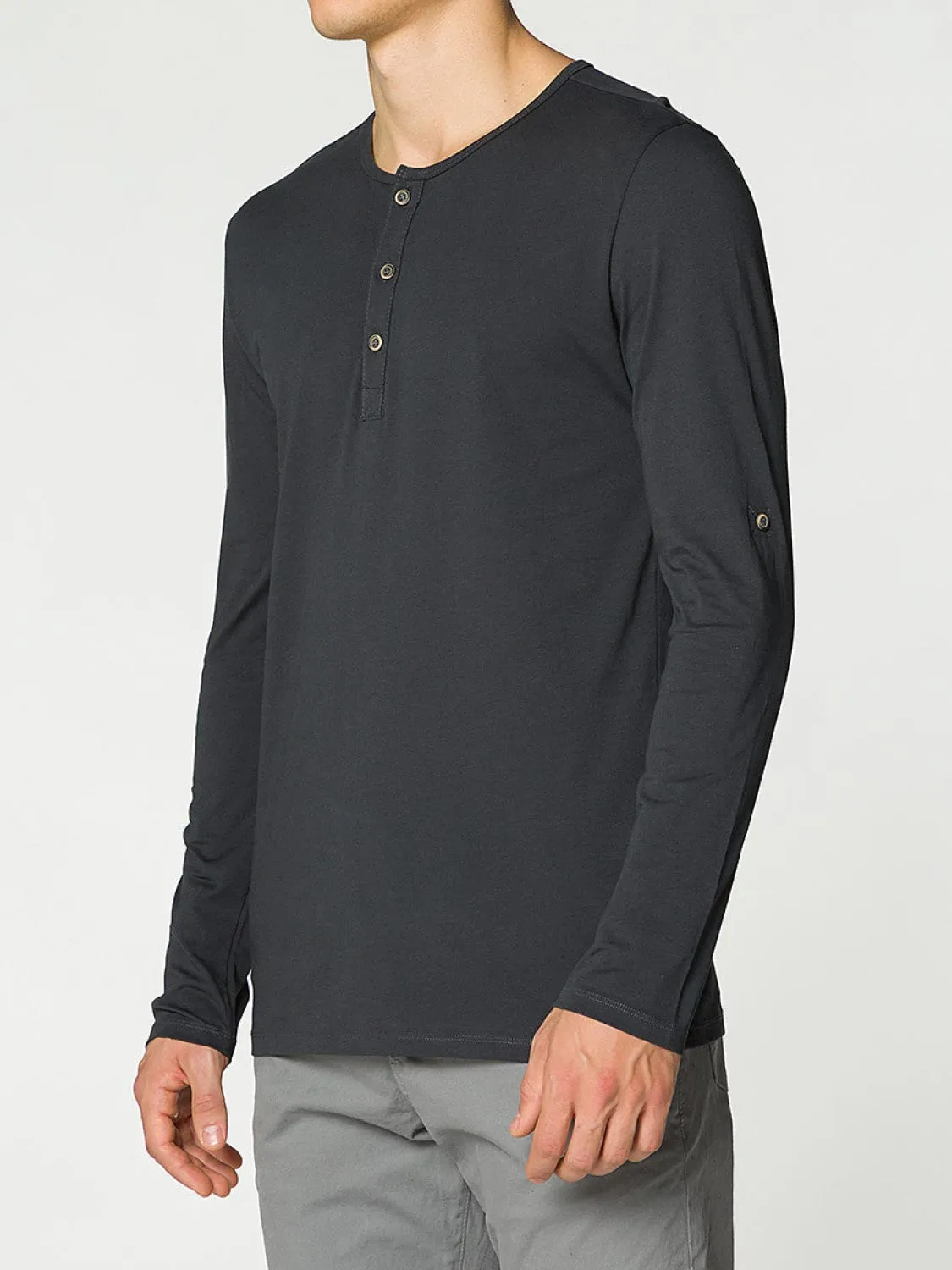 Henley Organic Cotton Long Sleeve T-shirt Asphalt Grey