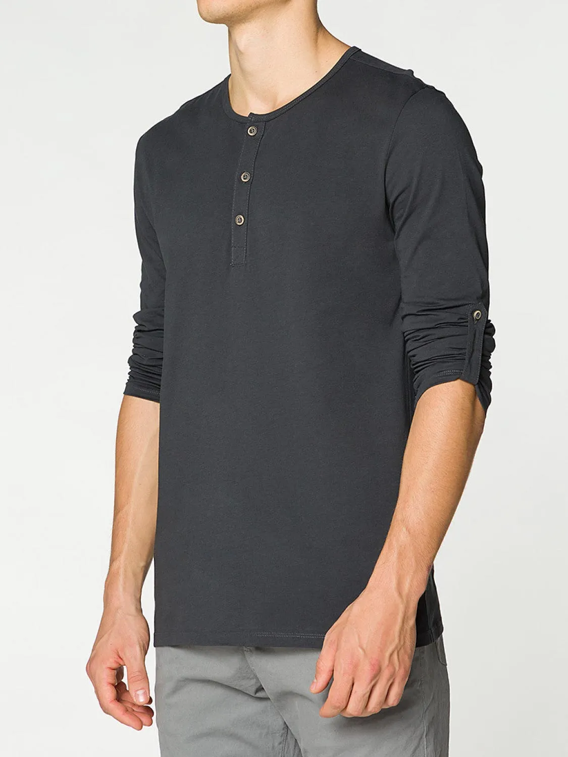 Henley Organic Cotton Long Sleeve T-shirt Asphalt Grey