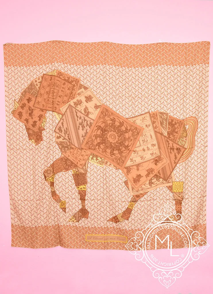 Hermes "Cheval Sur Mon Carre" CSMC Beige Cashmere 140 GM Shawl Scarf