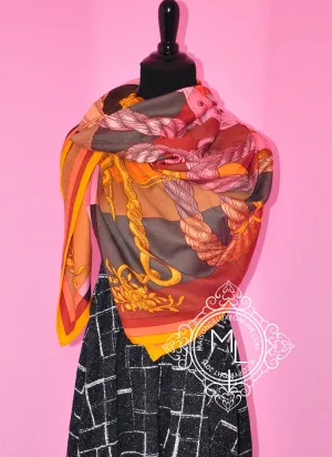 Hermes "Della Cavalleria" Soleil Gold Cashmere 140 GM Shawl Scarf