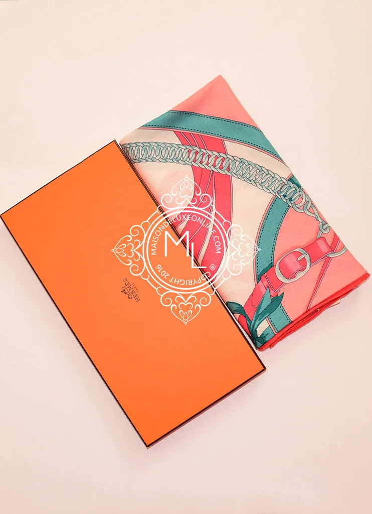 Hermes "La Promenade du Matin" Corail Cashmere 140 GM Shawl Scarf