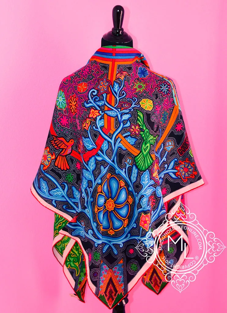 Hermes "L'Arbre du Vent" Fuchsia Vert Cashmere 140 GM Shawl Scarf