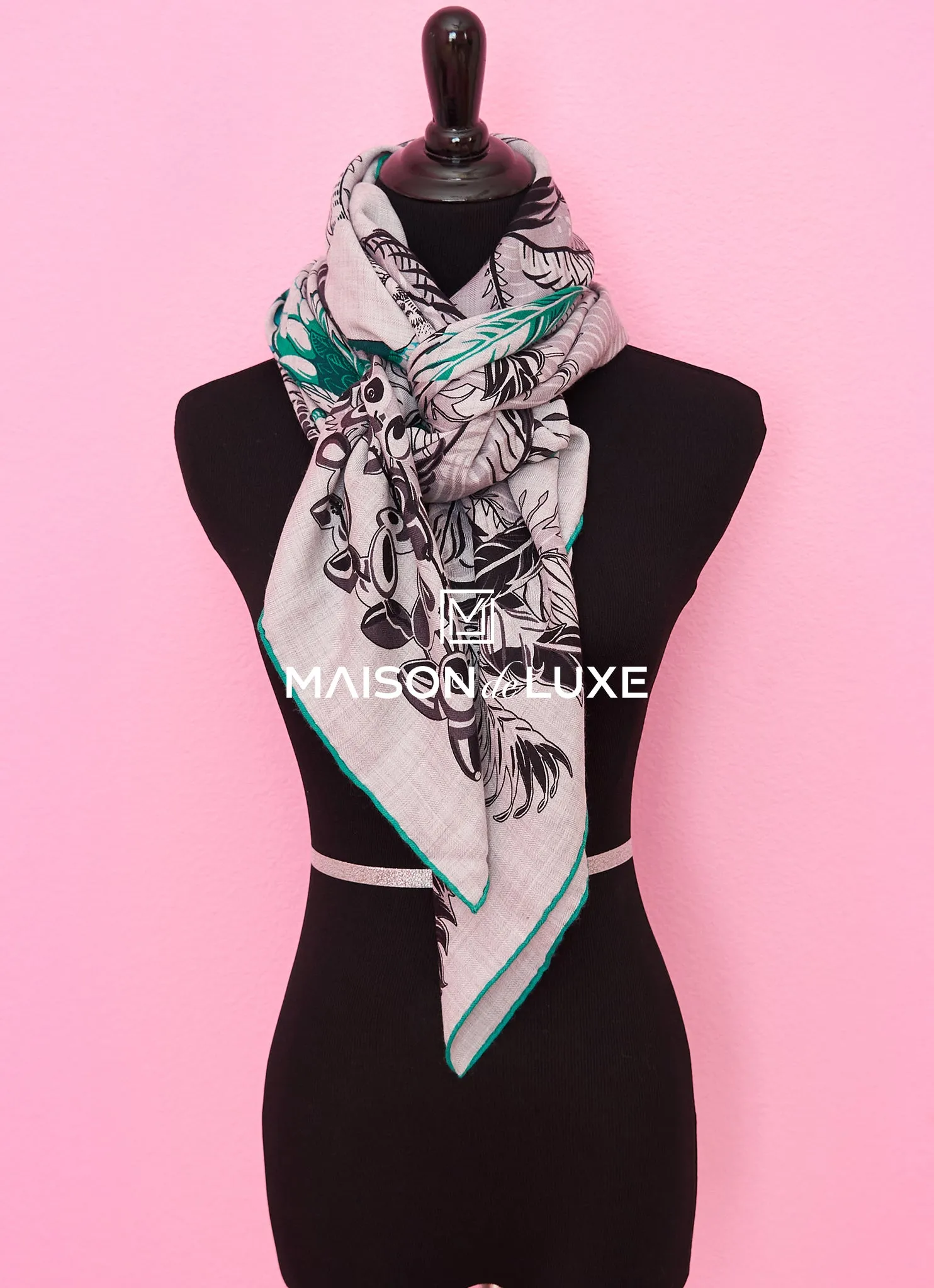 Hermes "Mythiques Phoenix Coloriage" Green Cashmere 140 GM Shawl