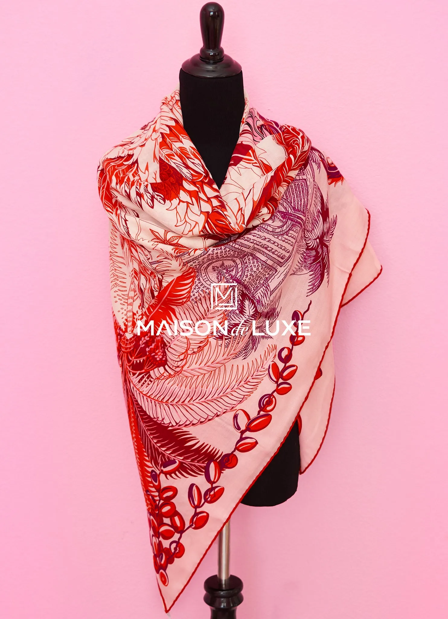 Hermes "Mythiques Phoenix Coloriage" Pink Cashmere 140 GM Shawl