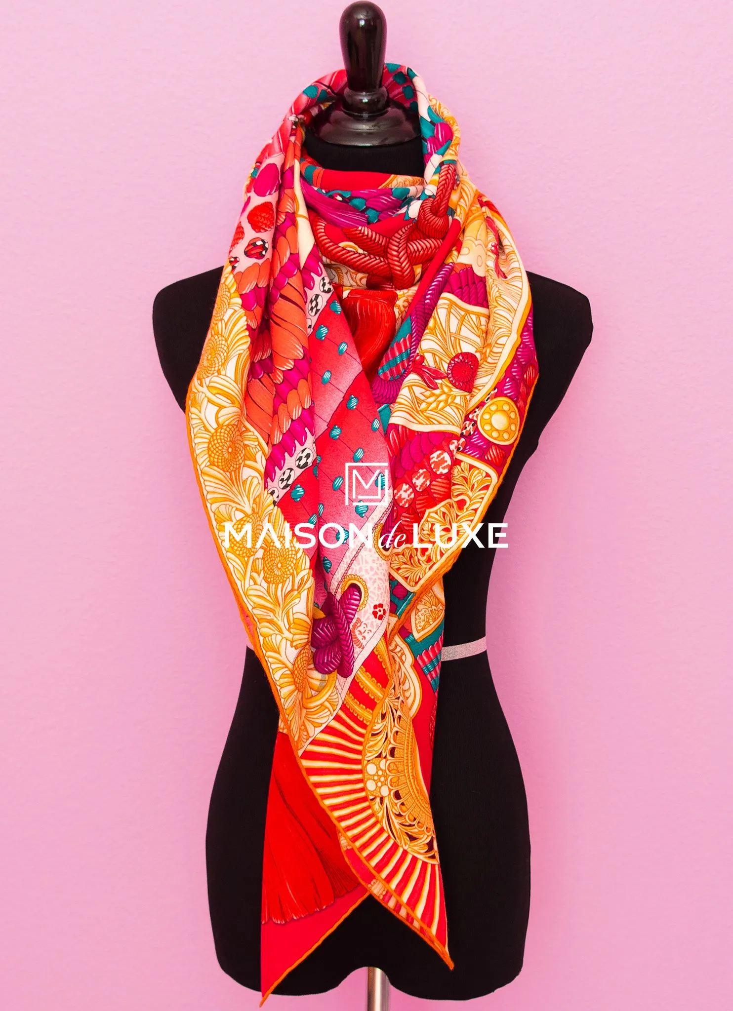 Hermes "Parures de Samourais" Rose Cashmere 140 GM Shawl Scarf