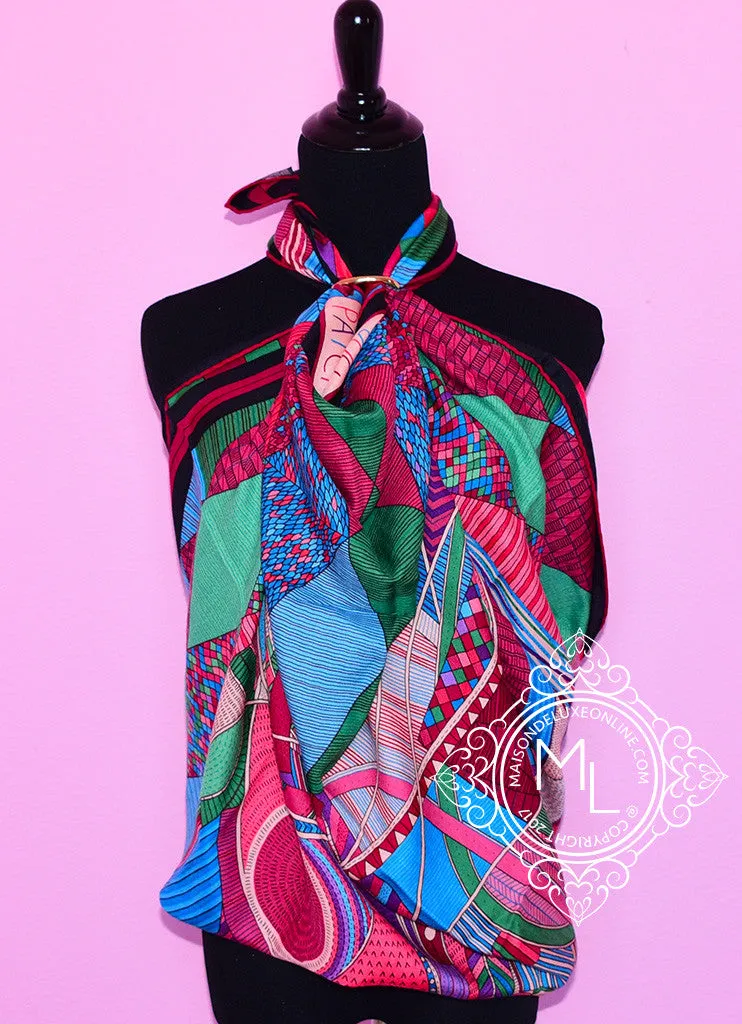 Hermes "Patchwork Horse" Fuchsia Cashmere 140 GM Shawl Scarf