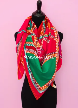 Hermes "Robe du Soir" Red Cashmere 140 GM Shawl Scarf