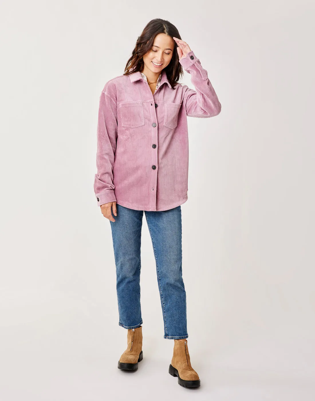 Hudson Stretch Cord Shacket: Orchid