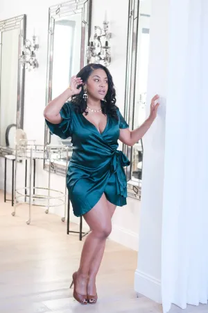 Hunter Green Satin Wrap Dress