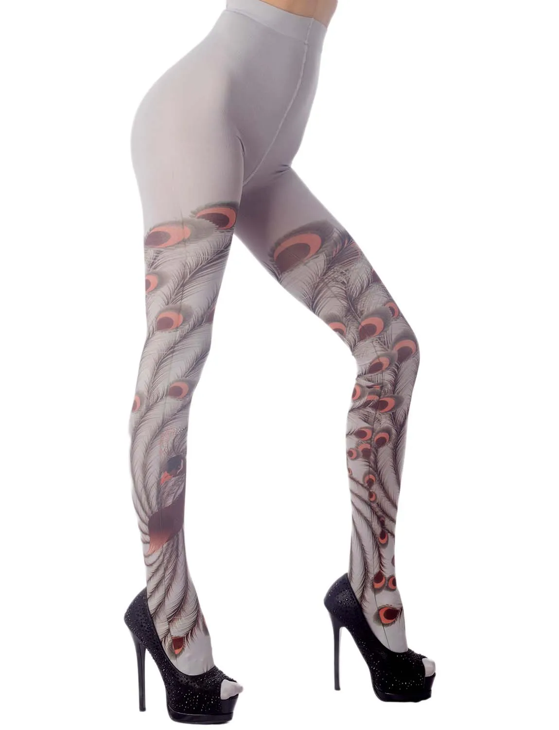 iB-iP Women's Stocking Peacock Tail Print Charming Sheers Seam Tights Pantyhose