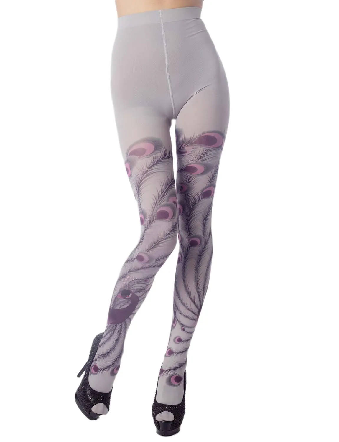 iB-iP Women's Stocking Peacock Tail Print Charming Sheers Seam Tights Pantyhose